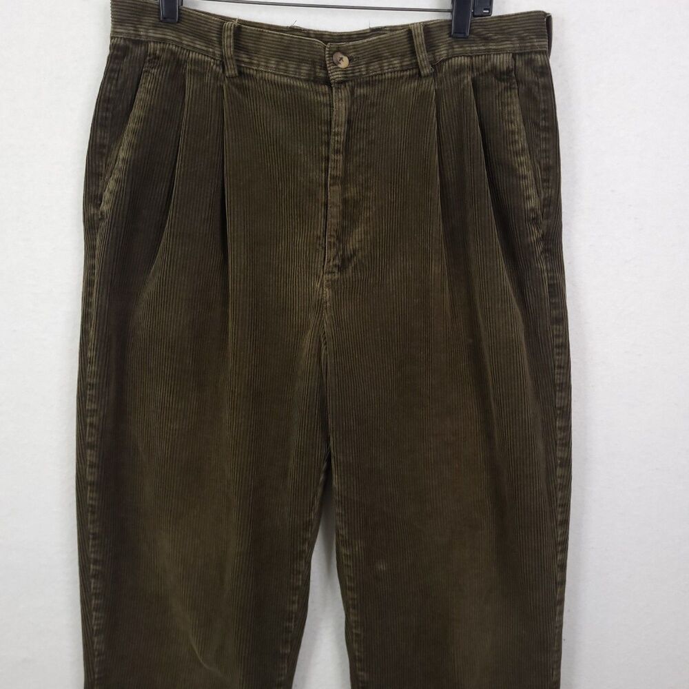 Vintage Gap Corduroy Pants Mens Size 36x34 Olive Green Pleated Relaxed Baggy Y2K - Picture 3 of 13